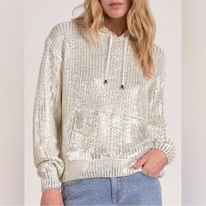 NWT Elan Margot Hoodie Shimmering Silver Knit Hoodie